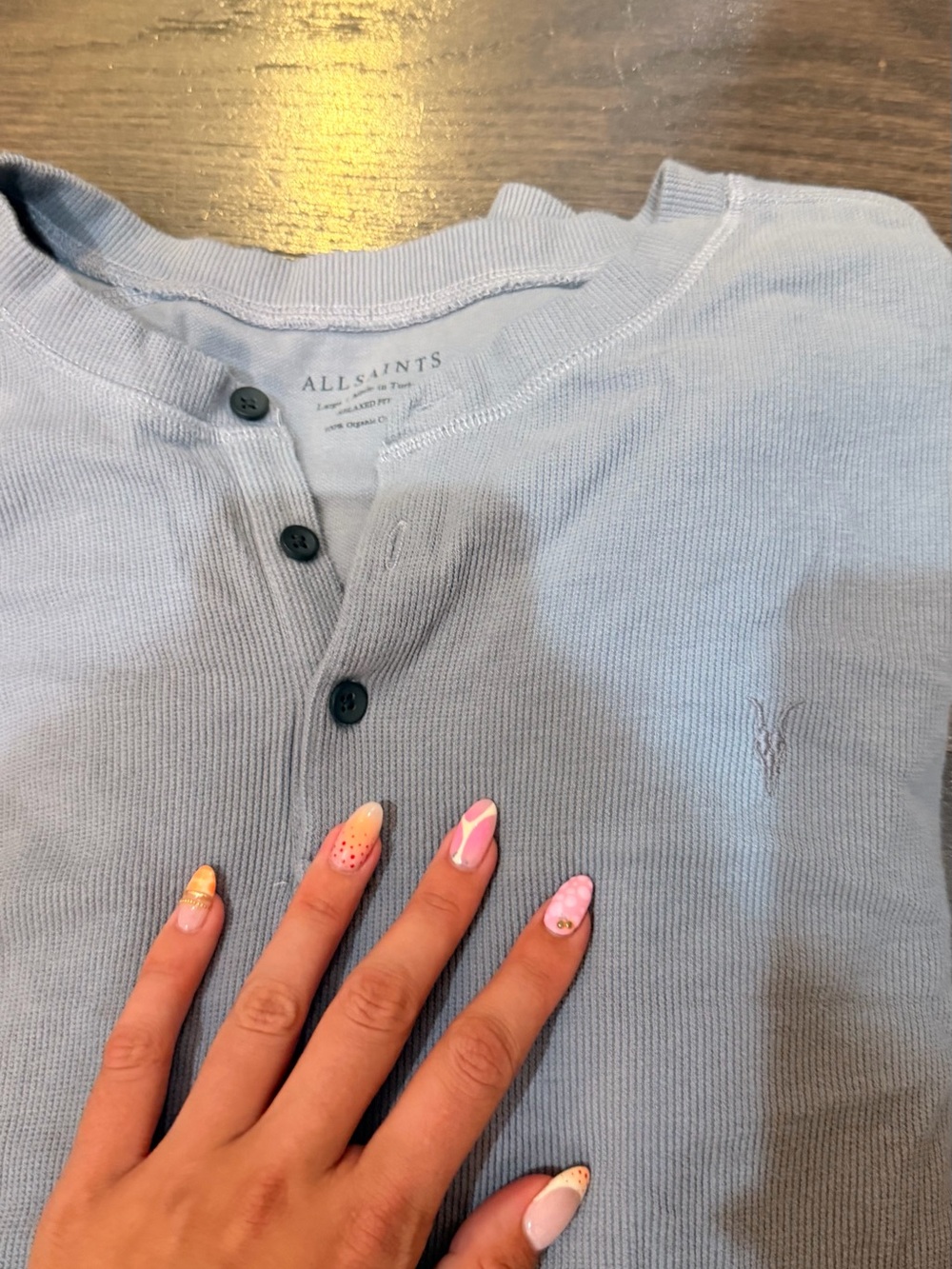 AllSaints Pale Blue Ribbed Henley